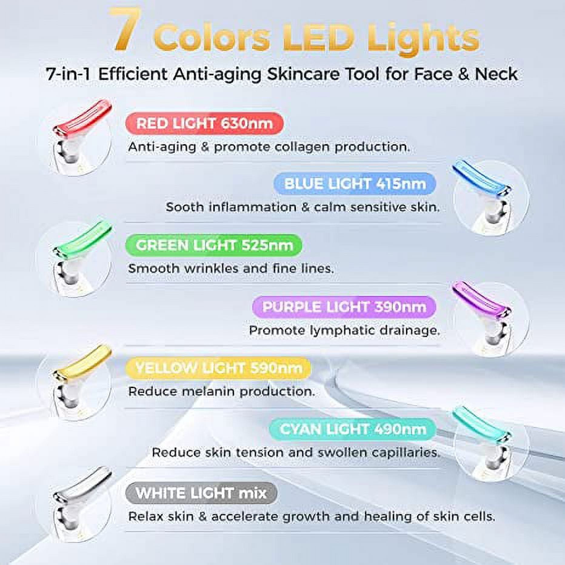 Red Light Therapy for Face, 7 Color LED Face Skin Rejuvenation for Face & Neck Beauty Device,  Neck Tightening Device, Glossy Black